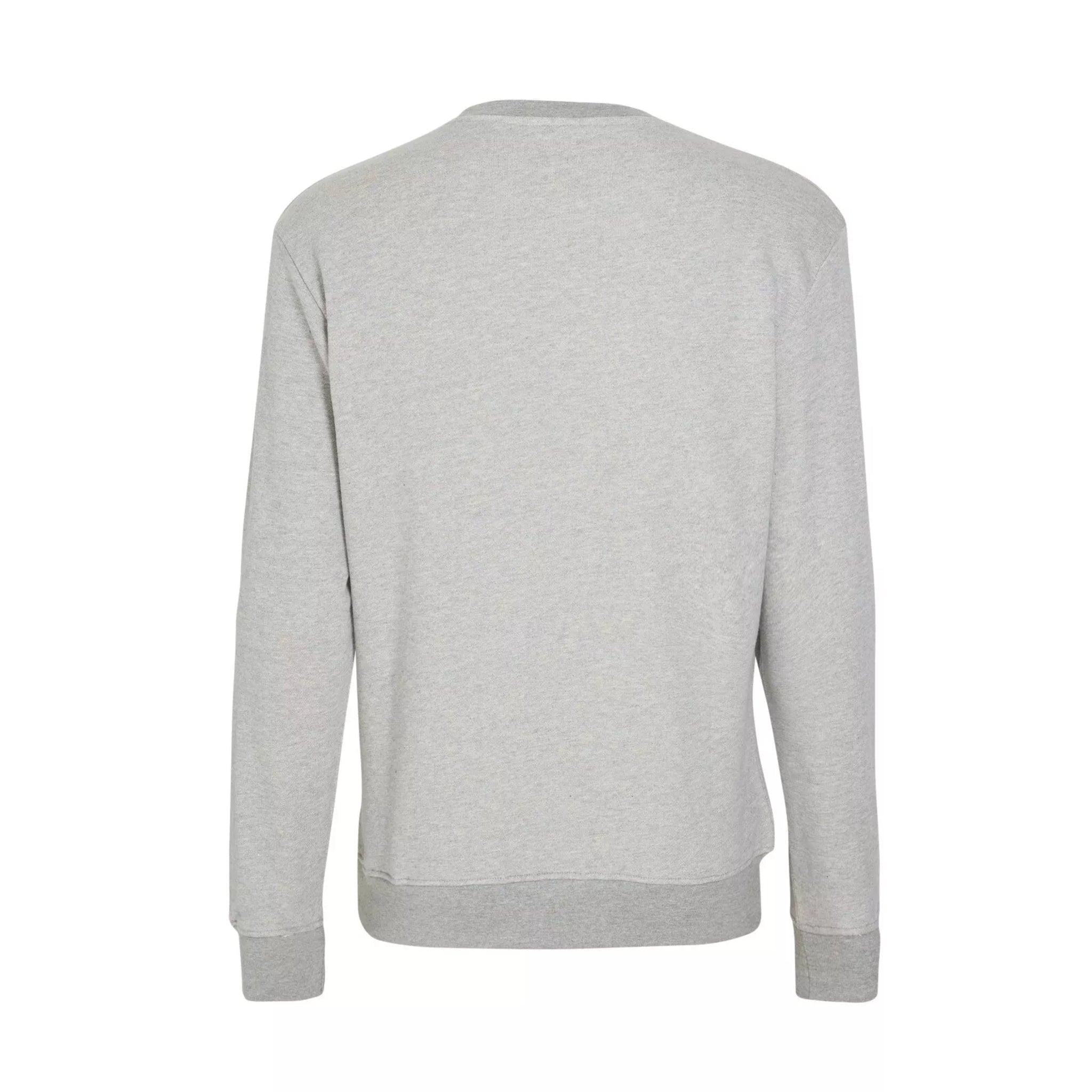 Men's classic crew neck sweatshirt jumper in heather grey with long sleeves and minimalist embroidered chest logo
